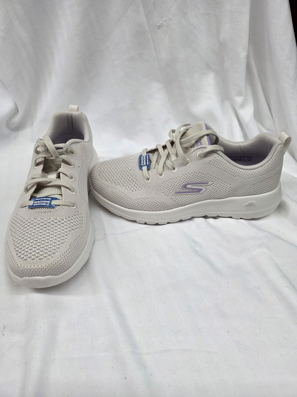Skechers Women's Knit Walkers in Light Beige with Lavender Accent